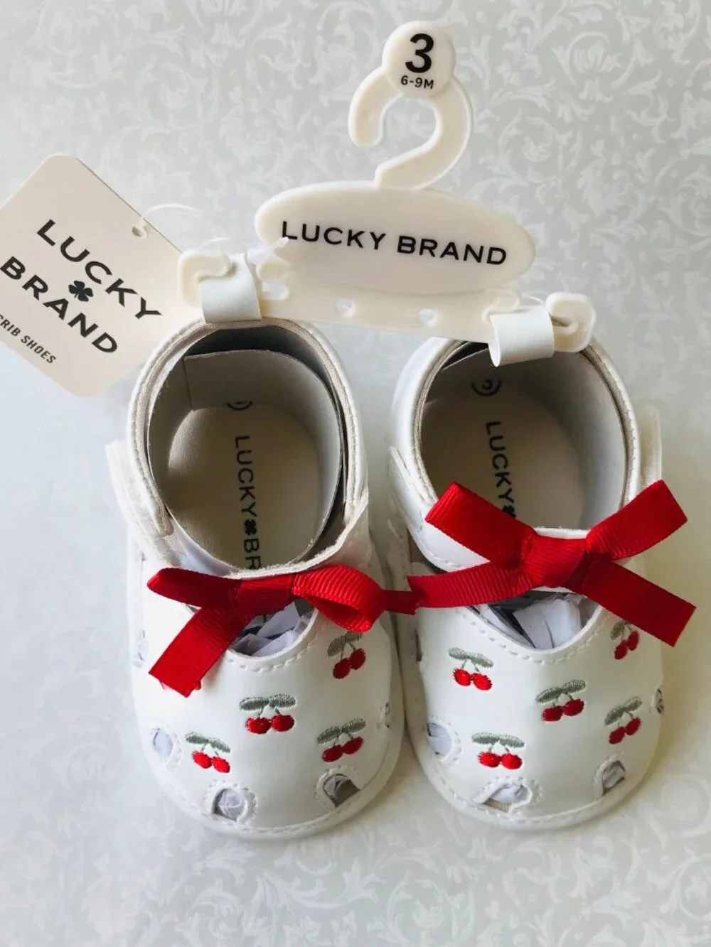 LUCKY BRAND Crib Shoes  Size : 3M (6-9M)  White Cherry Strap Closure